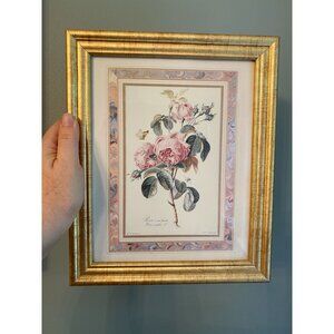 Vintage Gerard Van Spaendonck Rose Print Floral Art 10" x 12" Gold Frame